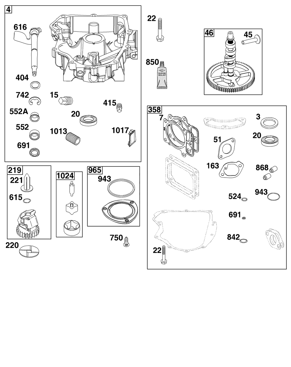 Crankcase Cover/Sump Group Diagram and Parts List for 40N877-0044-B5  Briggs and Stratton Engine